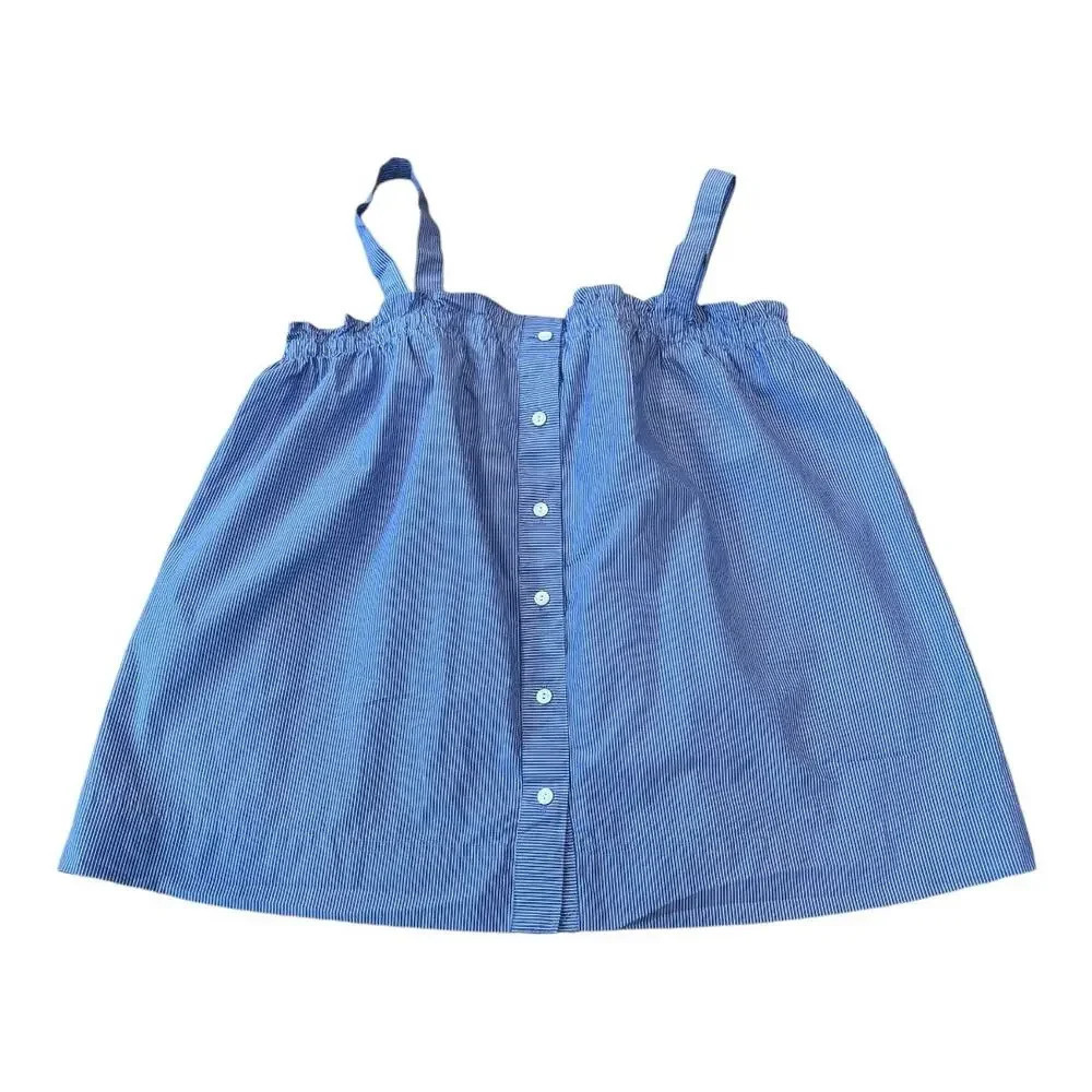 J. CREW BUTTON-FRONT RUFFLE TOP IN BLUE